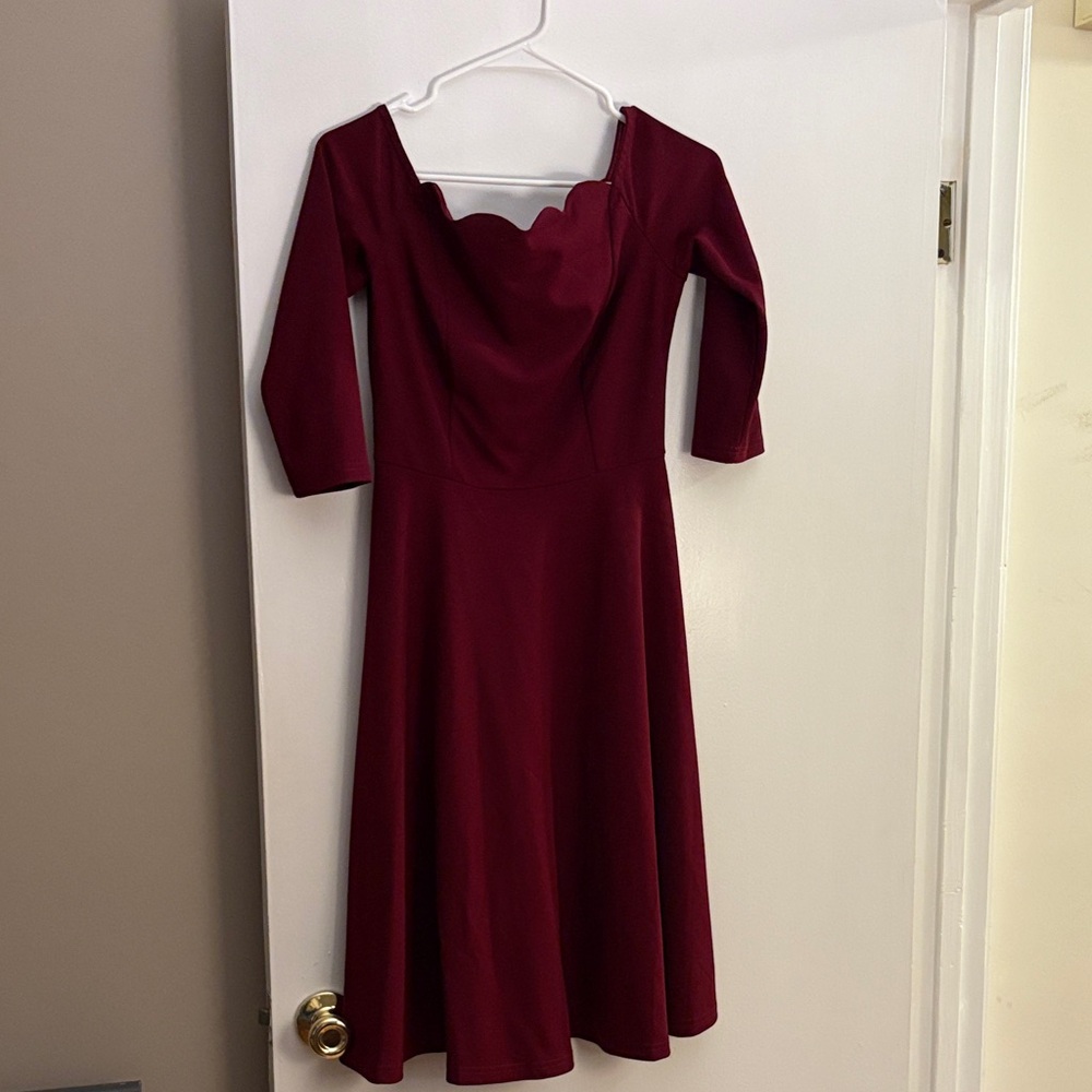 Chic Long Sleeve Burgundy Dress